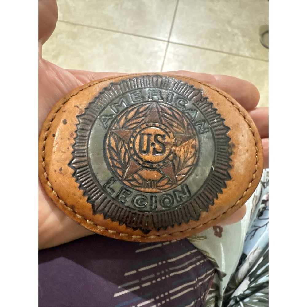 American Legion Top Grain Cowhide Leather Belt Buckle USA Vintage